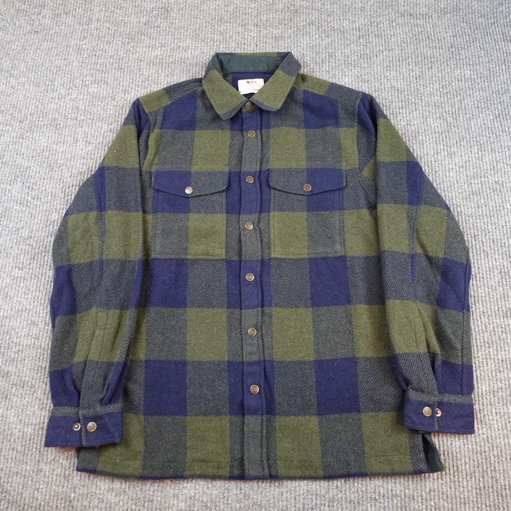 Fjallraven Canada Shirt Mens Large Green Plaid Wool Flannel Long Sleeve Outdoor